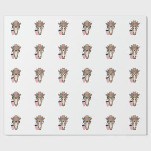 Papier Cadeau Vintage Cowgirl Cheval Avec Fleurs et Boisson Rose