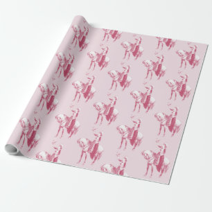 Papier Cadeau Vintage Dame rose à cheval avec Falcon