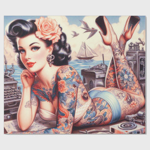 Papier Cadeau Vintage fille de l'ancienne école de tatouage