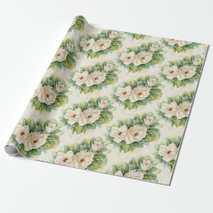 Papier Cadeau Vintage floral Magnolia blanc