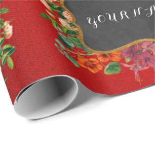 Papier Cadeau Vintage Floral Peony Nom personnalisé Rose rouge