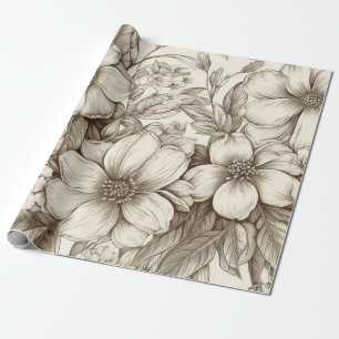 Papier Cadeau Vintage Floral Sepia Motif (13)