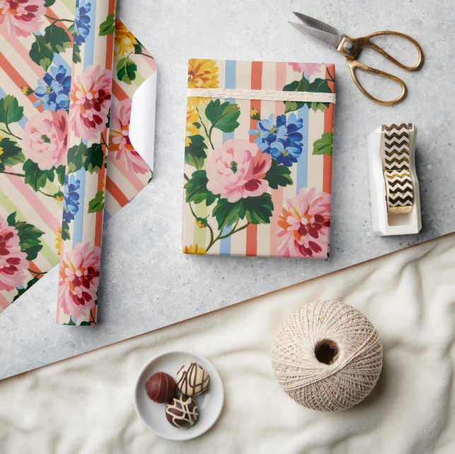 Papier Cadeau Vintage Floral Stripe (Artisanat)