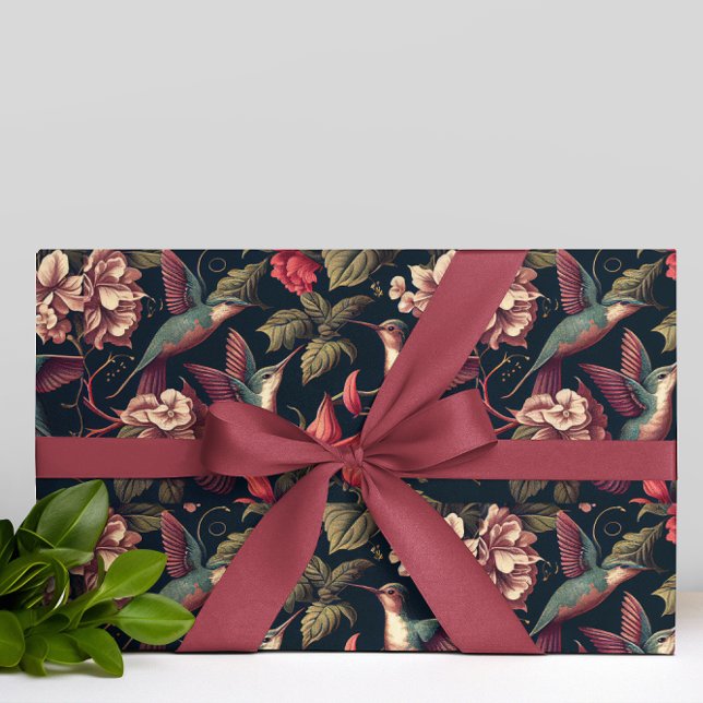 Papier Cadeau Vintage Florals & Hummingbirds Motif (Créateur téléchargé)