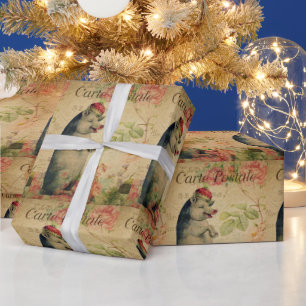 Papier Cadeau Vintage Français Porte-Cartes Postales Avec Couron