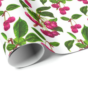 Papier Cadeau Vintage Fuchsia Cerises roses Imprimer