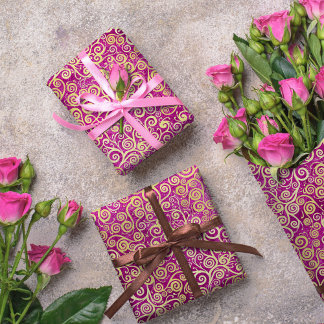 Papier Cadeau Vintage Gold Swirls Motif Classy Cute Girl Rose