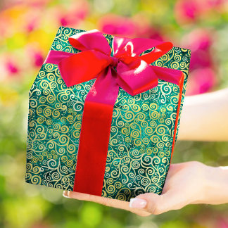 Papier Cadeau Vintage Gold Swirls Motif Luxe Boho Jade Green