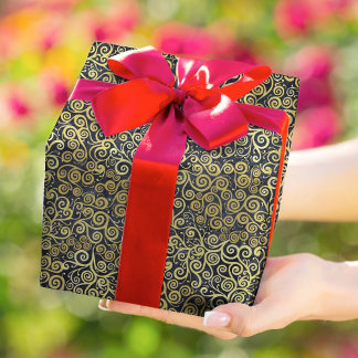 Papier Cadeau Vintage Gold Swirls Motif Luxe Charcoal Grey