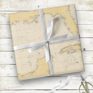Papier Cadeau Vintage Golfe du Mexique Authentic Nautical Chart