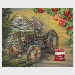 Papier Cadeau Vintage Green Tractor Grange Noël