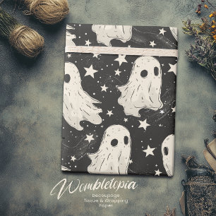 Papier Cadeau Vintage Halloween Éffrayant Fantômes & Étoiles Mot