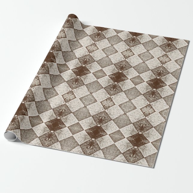 Papier Cadeau Vintage Harlequin Diamond Old Sepia Pattern (Déroulé)