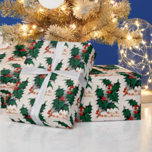 Papier Cadeau Vintage Holly Berry