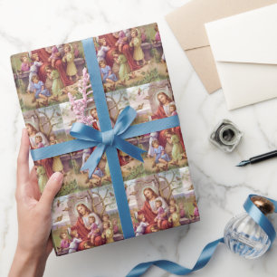 Papier Cadeau Vintage Jésus Avec Enfants