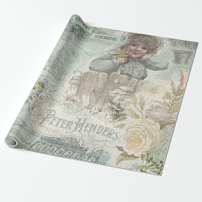 Papier Cadeau 
Vintage. Le jardinage. (Déroulé)