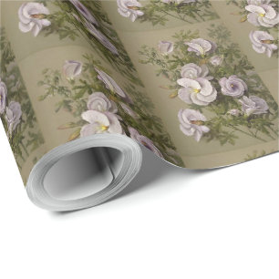 Papier Cadeau Vintage Lilac Hibiscus Purple Fleurs Florales