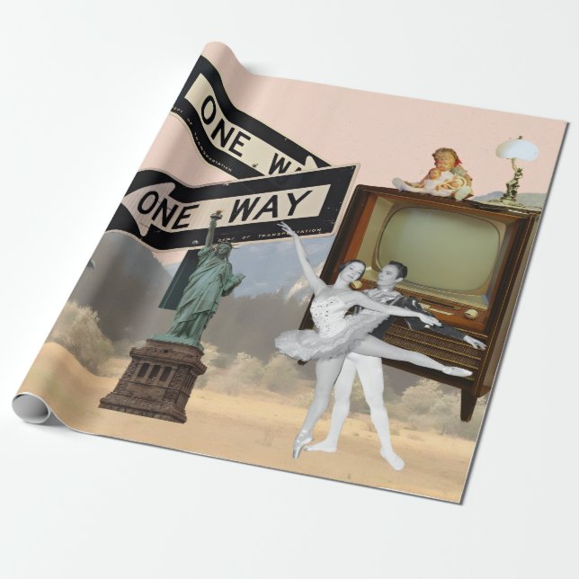 Papier Cadeau Vintage Look American Collage (Déroulé)