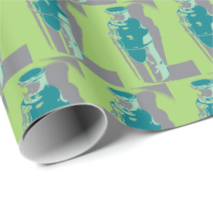 Papier Cadeau Vintage Martini Shakers en vert et gris