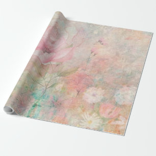 Papier Cadeau Vintage Mélange Média Rétro Rose Floral Blanc Rust