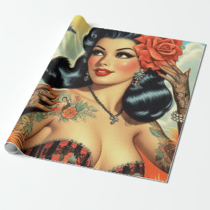 Papier Cadeau Vintage mignonne fille de tatouage
