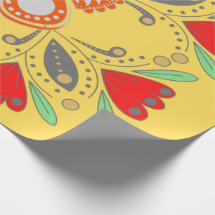 Papier Cadeau Vintage moderne jaune mignon oiseau floral motif