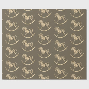 Papier Cadeau Vintage Motif de Chevaux-Rochers Sepia