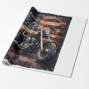 Papier Cadeau Vintage Motorcycle USA Drapeau Retro Biker América