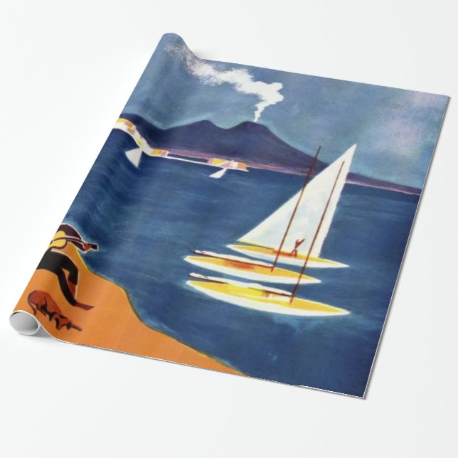 Papier Cadeau Vintage Napoli Voyage Amour Romance (Déroulé)