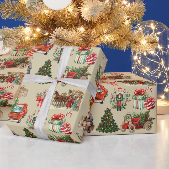 Papier Cadeau Vintage Noël Collage Or (Vacances)