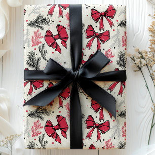 Papier Cadeau Vintage Noël Foliage Red Bows