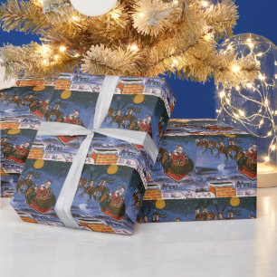 Papier Cadeau Vintage Noël Le Père Noël Volant Son Sommeil