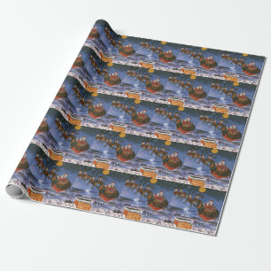Papier Cadeau Vintage Noël Le Père Noël Volant Son Sommeil
