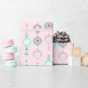Papier Cadeau Vintage Noël Ornements Joli rose Vacances