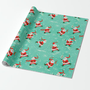 Papier Cadeau Vintage Noël Patinage sur glace Père Noël Envelopp