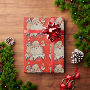Papier Cadeau Vintage Noël Père Noël agitant