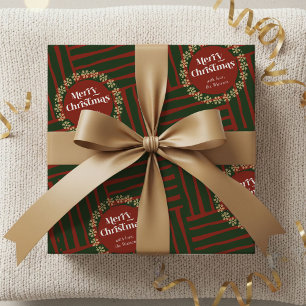 Papier Cadeau Vintage Noël Rouge Vert Plaid Nom de famille