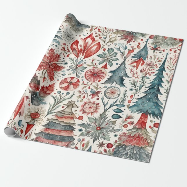 Papier Cadeau Vintage Noël Scandinave Design (Déroulé)