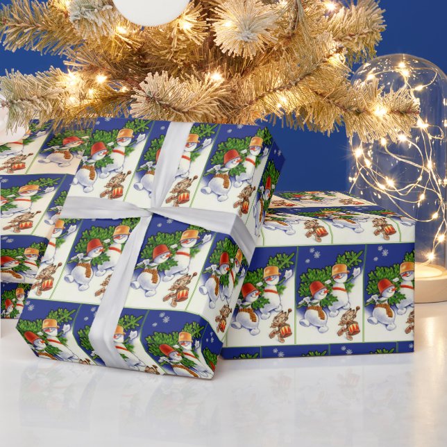 Papier Cadeau Vintage Noël snowmen (Vacances)
