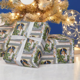 Papier Cadeau Vintage Noël Vacances Angel fête enveloppé