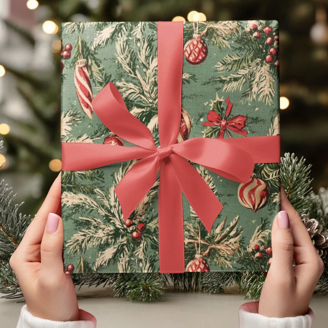 Papier Cadeau Vintage Noël Vert & Rouge (Créateur téléchargé)