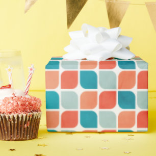 Papier Cadeau Vintage Orange & Turquoise Carrelage moderne du mi