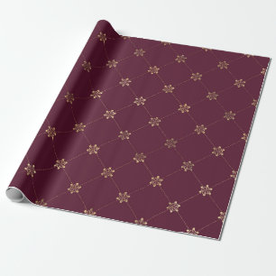 Papier Cadeau Vintage Paris Bordeaux Rouge et Or Floral