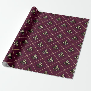 Papier Cadeau Vintage Paris Bourgogne et Or Fleur de Lis