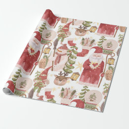 Papier Cadeau Vintage Père Noël Snowman Snow Globe Motif de Noël