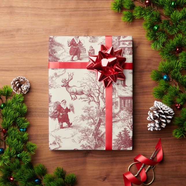 Papier cadeau vintage Père Noël Toile Rouge (Cadeau de vacances)