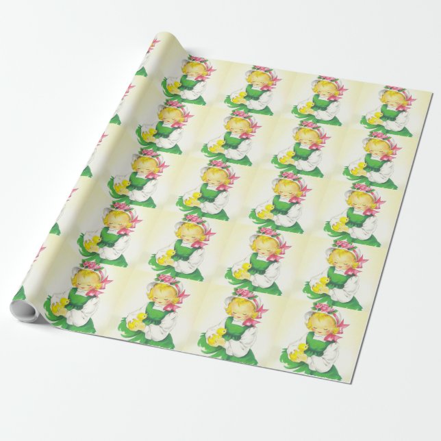 Papier Cadeau Vintage petite fille Retro mignonne (Déroulé)