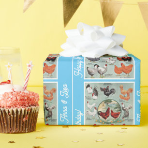Papier Cadeau Vintage race de poulet Motif Anniversaire