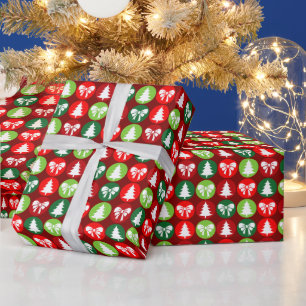 Papier Cadeau vintage rétro Arbres de Noël et Vaches Motif