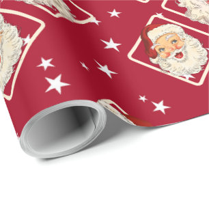 Papier Cadeau Vintage Retro Père Noël Mini Rouge Noël
